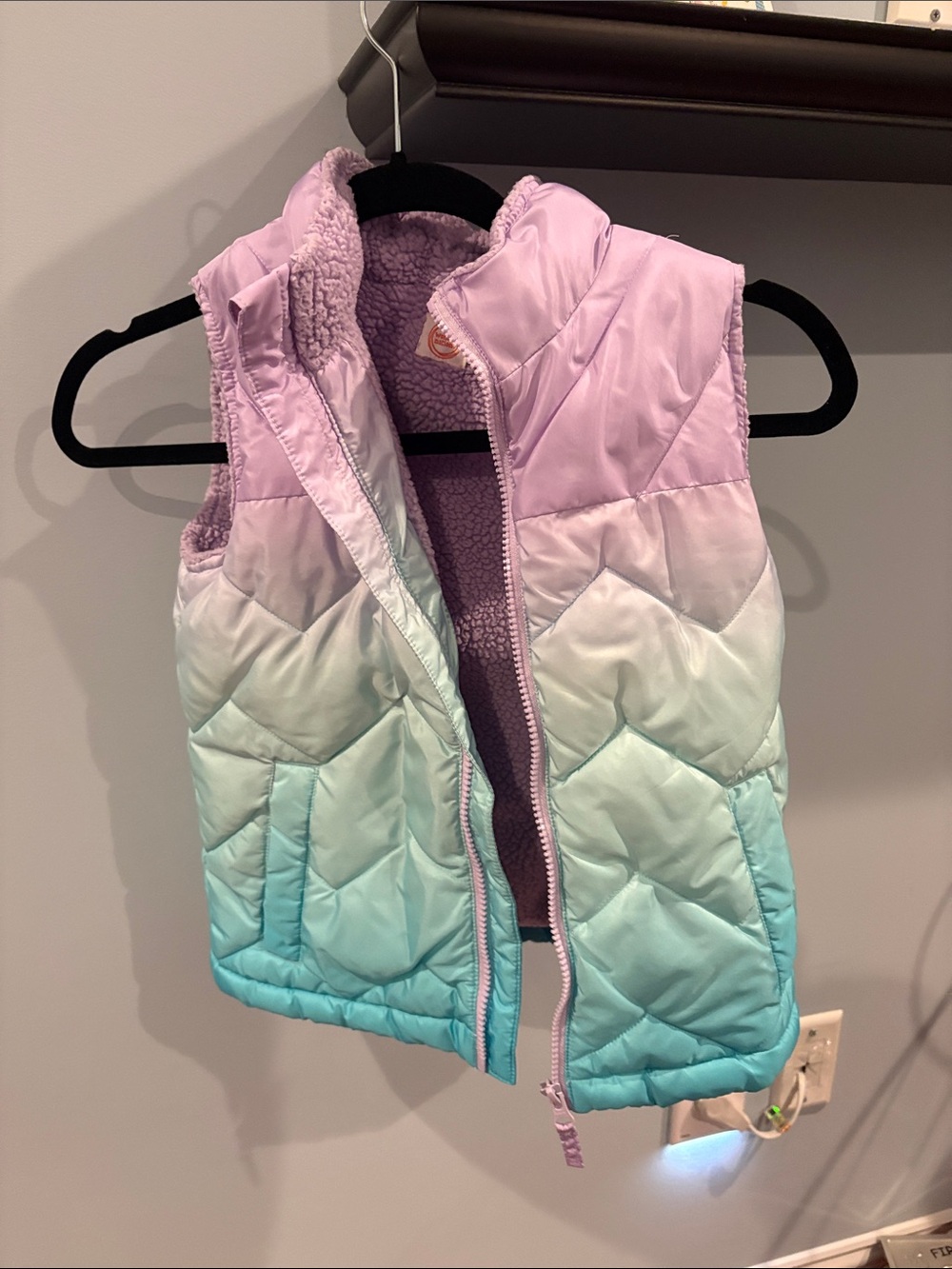 Girls Ombre Puffer Vest in Lavender to Aqua